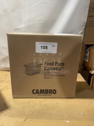 BRAND NEW! Cambro Camwear Series Commercial Clear Polycarbonate 1/3 Size 6" Deep Food Pans! Model: 36CW135!