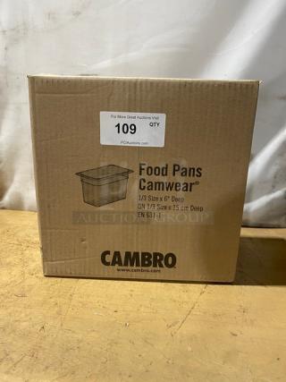 BRAND NEW! Cambro Camwear Series Commercial Clear Polycarbonate 1/3 Size 6" Deep Food Pans! Model: 36CW135!