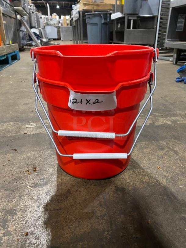 Commercial Red Sanitizer Style Pail Buckets! With Comfort Grip Handle! 2X Your Bid! - Image 1 of 8