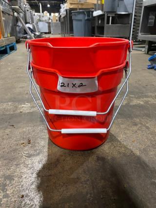 Commercial Red Sanitizer Style Pail Buckets! With Comfort Grip Handle! 2X Your Bid!
