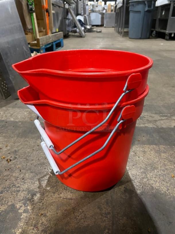 Commercial Red Sanitizer Style Pail Buckets! With Comfort Grip Handle! 2X Your Bid! - Image 2 of 8