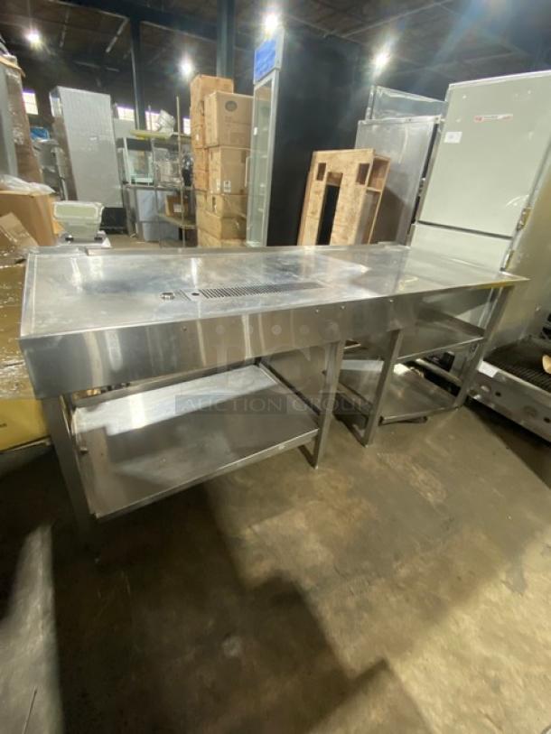 Custom Commercial Stainless Steel Worktop Table/Equipment Stand! With Double & Single Undershelf! With Drip Tray! On Legs! - Image 1 of 7
