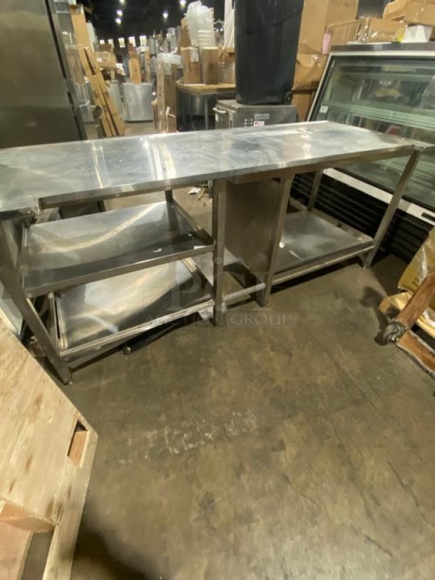 Custom Commercial Stainless Steel Worktop Table/Equipment Stand! With Double & Single Undershelf! With Drip Tray! On Legs! - Image 3 of 7