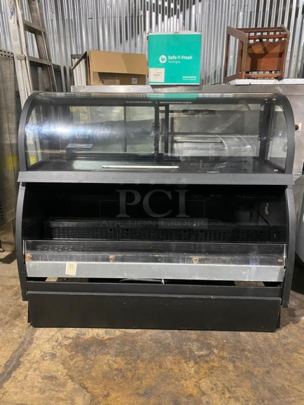 Structural Concepts Commercial Black Refrigerated Dual Service Open Grab-N-Go Merchandiser Display Case! With Curved Glass Top Display Showcase! With Rear Access Sliding Glass Doors! Model: SB5766.3923A SN: 439439IN221804! 220V 1 Phase! On Legs! - Image 1 of 9