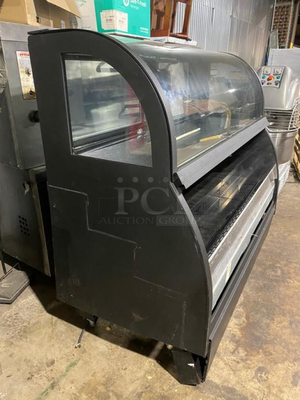 Structural Concepts Commercial Black Refrigerated Dual Service Open Grab-N-Go Merchandiser Display Case! With Curved Glass Top Display Showcase! With Rear Access Sliding Glass Doors! Model: SB5766.3923A SN: 439439IN221804! 220V 1 Phase! On Legs! - Image 2 of 9