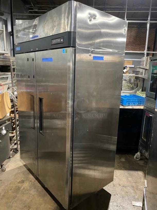 Turbo Air M3 Series Commercial Stainless Steel Solid 2 Door Reach In Freezer! Energy Star Certified! With Poly Coated Wire Racks! Model: M3F47-2 SN: K9F41A8019! 115V! With Casters! - Image 2 of 10