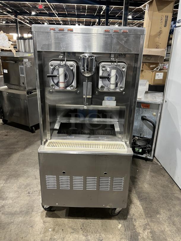 Taylor Commercial Stainless Steel Electric Powered 2-Flavor Uncarbonated Frozen Beverage/Coolatta Machine! With Blender/Mixing Attachment! With Drip Tray! Model: 342D-27 SN: K6018647! 208-230V 1 Phase! On Casters! - Image 1 of 7