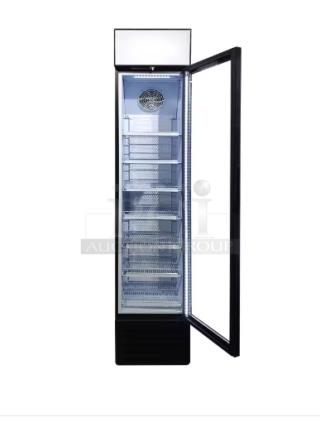 BRAND NEW SCRATCH & DENT! IN THE BOX! GDN-5 16 9/16" Black Swing Glass Door Merchandiser Refrigerator w/ LED Lighting! 115V