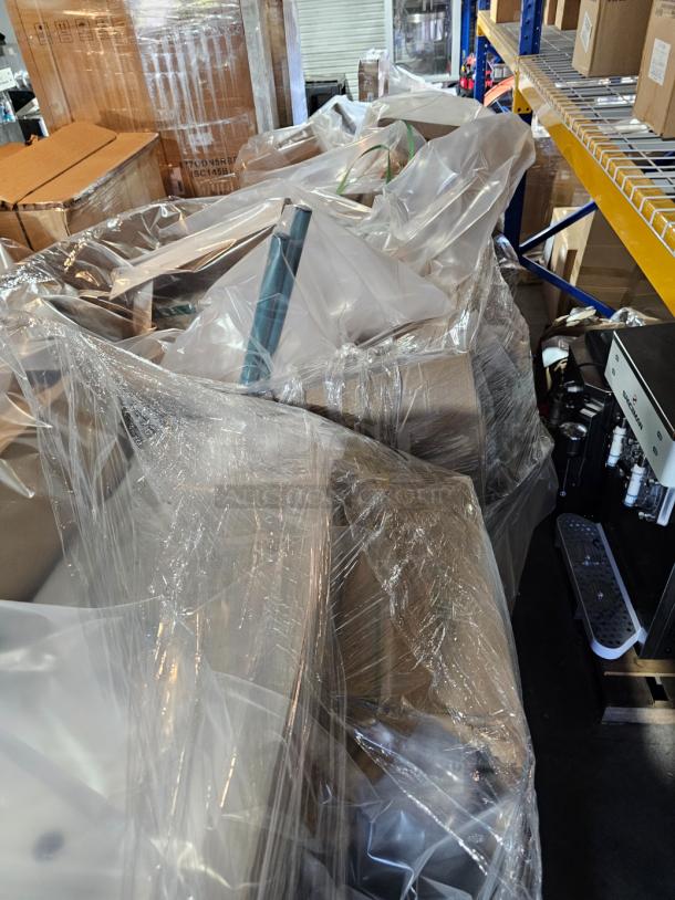 HUGE LIQUIDATION PALLET LOT! Restaurant Supplies, Disposables, Stools, Shelving, AND EQUIPMENT! 3 Pallets Total! HUGE LOT - Image 1 of 2