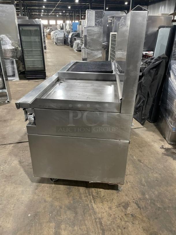 Jade Range Commercial Stainless Steel Natural Gas Powered Char Broiler/Flat Griddle Split Top Range! With 4 Drawer Self-Contained Refrigerated Chef Base/Equipment Stand! With Back Splash! Model: JRLH-04S-T-72 SN: 101566! 115V 1 Phase! On Casters! - Image 2 of 11