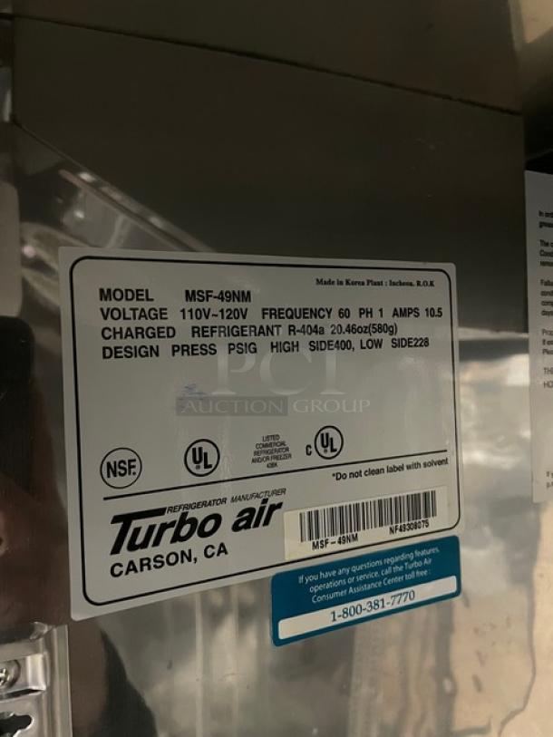 Turbo Air Maximum Series Commercial Stainless Steel Solid 2 Door Reach In Freezer! Energy Star Certified! With Poly Coated Wire Racks! Model: MSF-49NM SN: NF49308075! 110-120V 1 Phase! On Casters! - Image 7 of 9