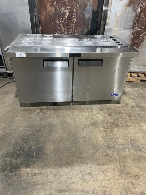 Atosa! 2021 Late Model! Commercial Stainless Steel Refrigerated 2 Door Mega Top Salad/Sandwich Prep Table! With Pan Covers! With Poly Coated Wire Racks! Model: MSF8307GR SN: MSF8307GRAUS1T0321113000C40037! 115V 1 Phase! On Casters! Working When Removed! Still Under Warranty! - Image 1 of 12