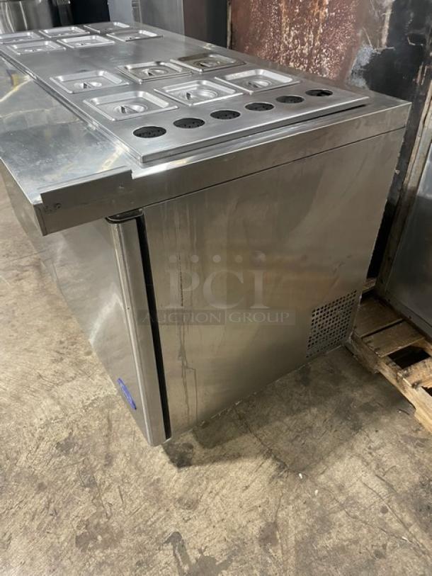 Atosa! 2021 Late Model! Commercial Stainless Steel Refrigerated 2 Door Mega Top Salad/Sandwich Prep Table! With Pan Covers! With Poly Coated Wire Racks! Model: MSF8307GR SN: MSF8307GRAUS1T0321113000C40037! 115V 1 Phase! On Casters! Working When Removed! Still Under Warranty! - Image 2 of 12