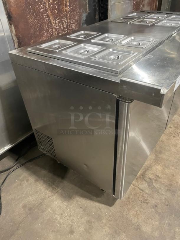 Atosa! 2021 Late Model! Commercial Stainless Steel Refrigerated 2 Door Mega Top Salad/Sandwich Prep Table! With Pan Covers! With Poly Coated Wire Racks! Model: MSF8307GR SN: MSF8307GRAUS1T0321113000C40037! 115V 1 Phase! On Casters! Working When Removed! Still Under Warranty! - Image 3 of 12