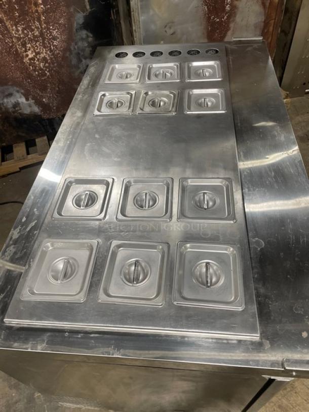 Atosa! 2021 Late Model! Commercial Stainless Steel Refrigerated 2 Door Mega Top Salad/Sandwich Prep Table! With Pan Covers! With Poly Coated Wire Racks! Model: MSF8307GR SN: MSF8307GRAUS1T0321113000C40037! 115V 1 Phase! On Casters! Working When Removed! Still Under Warranty! - Image 5 of 12