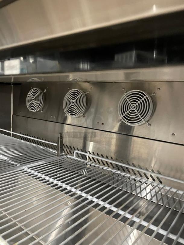 Atosa! 2021 Late Model! Commercial Stainless Steel Refrigerated 2 Door Mega Top Salad/Sandwich Prep Table! With Pan Covers! With Poly Coated Wire Racks! Model: MSF8307GR SN: MSF8307GRAUS1T0321113000C40037! 115V 1 Phase! On Casters! Working When Removed! Still Under Warranty! - Image 7 of 12