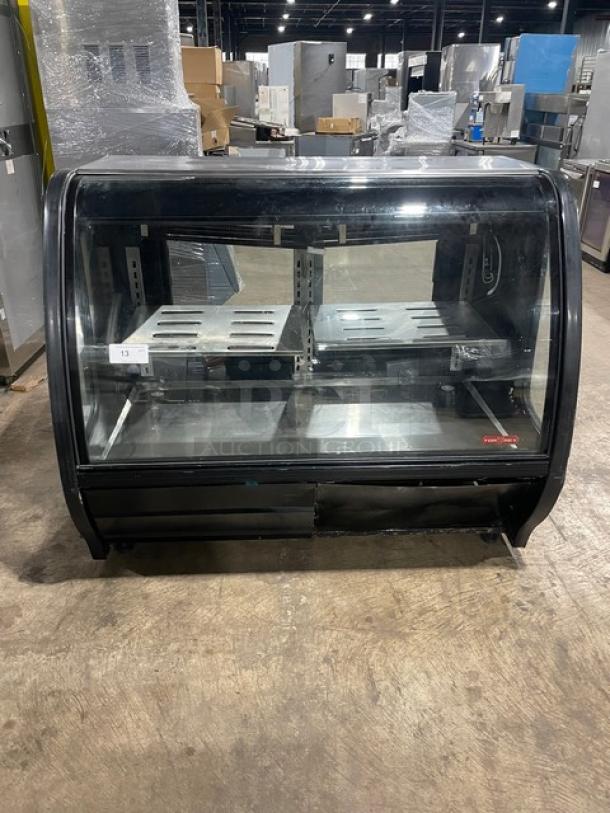 Tor-Rey Commercial Black Curved Glass 2-Tier Refrigerated Deli Merchandiser Display Showcase! With Stainless Steel Interior & Adjustable Shelves! With Rear Double Sliding Access Doors! Model: TEM150NL-UL SN: E15-003064! 120V! On Legs! - Image 1 of 10