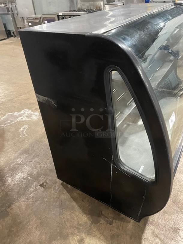 Tor-Rey Commercial Black Curved Glass 2-Tier Refrigerated Deli Merchandiser Display Showcase! With Stainless Steel Interior & Adjustable Shelves! With Rear Double Sliding Access Doors! Model: TEM150NL-UL SN: E15-003064! 120V! On Legs! - Image 2 of 10