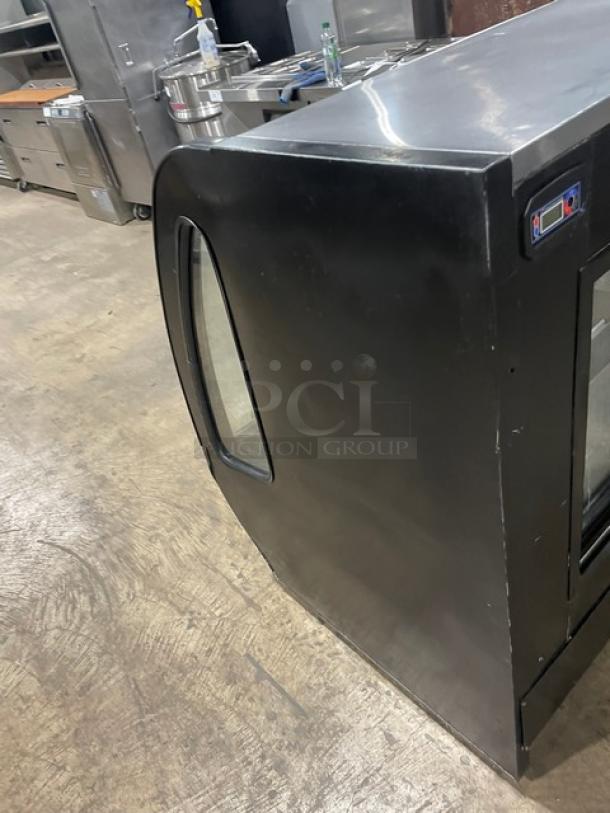 Tor-Rey Commercial Black Curved Glass 2-Tier Refrigerated Deli Merchandiser Display Showcase! With Stainless Steel Interior & Adjustable Shelves! With Rear Double Sliding Access Doors! Model: TEM150NL-UL SN: E15-003064! 120V! On Legs! - Image 4 of 10