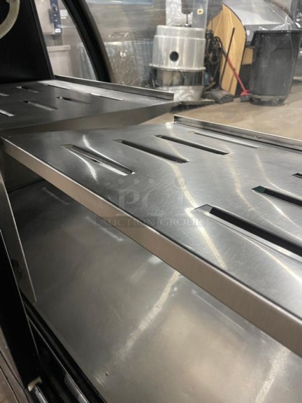 Tor-Rey Commercial Black Curved Glass 2-Tier Refrigerated Deli Merchandiser Display Showcase! With Stainless Steel Interior & Adjustable Shelves! With Rear Double Sliding Access Doors! Model: TEM150NL-UL SN: E15-003064! 120V! On Legs! - Image 5 of 10