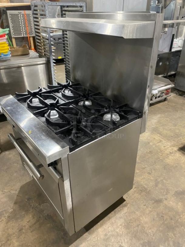 Connerton Commercial Stainless Steel Natural Gas Powered 6 Burner Range/Oven Combo! With Back Splash & Overhead Salamander Shelf! With Wire Oven Rack! Model: CN36-6 SN: 700322J21! On Casters! - Image 2 of 9