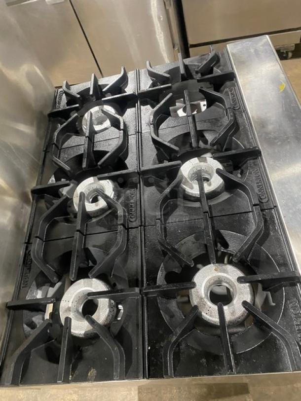 Connerton Commercial Stainless Steel Natural Gas Powered 6 Burner Range/Oven Combo! With Back Splash & Overhead Salamander Shelf! With Wire Oven Rack! Model: CN36-6 SN: 700322J21! On Casters! - Image 5 of 9