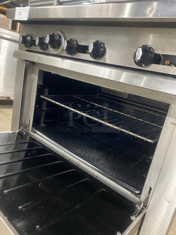 Connerton Commercial Stainless Steel Natural Gas Powered 6 Burner Range/Oven Combo! With Back Splash & Overhead Salamander Shelf! With Wire Oven Rack! Model: CN36-6 SN: 700322J21! On Casters! - Image 7 of 9