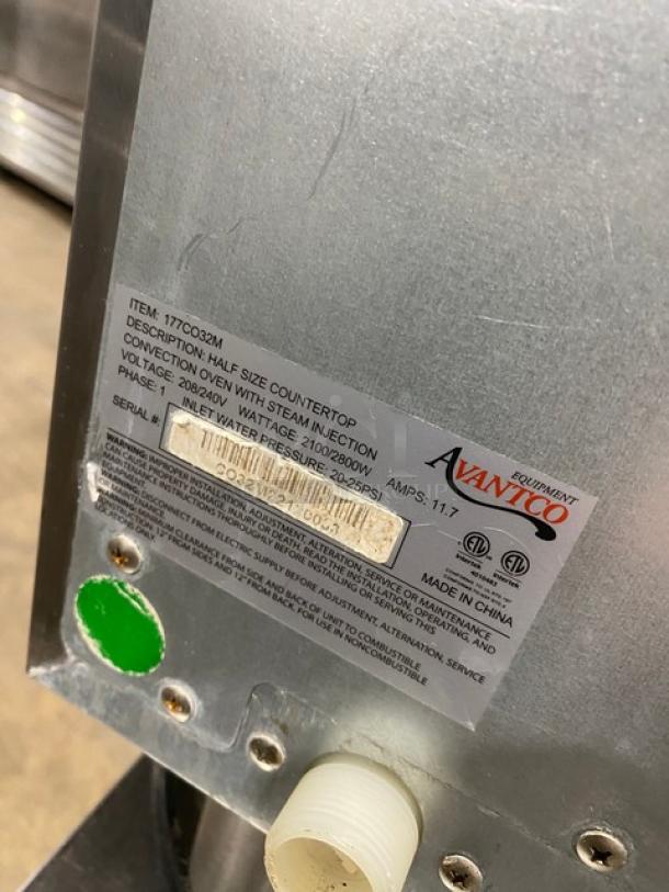 Avantco Commercial Stainless Steel Electric Powered Half Size Countertop Convection Oven! With Steam Injection! Model: 177CO32M SN: CO32M22120053! 208/240V 1 Phase! On Legs! - Image 7 of 8