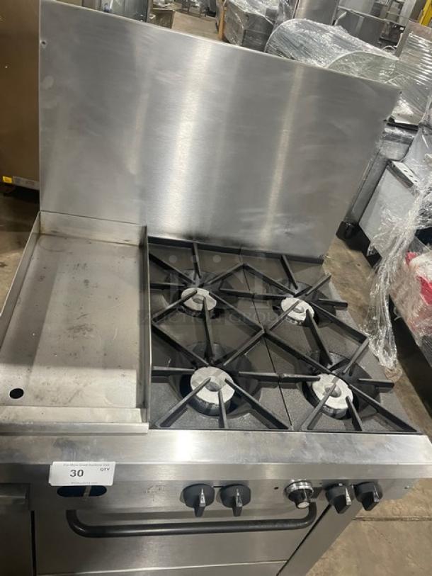 Southbend Commercial Stainless Steel Natural Gas Powered 4 Burner Range/Flat Griddle Split Top & Oven Combo! With Back Splash! With Wire Oven Rack! Model: X336D-1GL SN: 04C65469! On Casters! Working When Removed! - Image 5 of 11