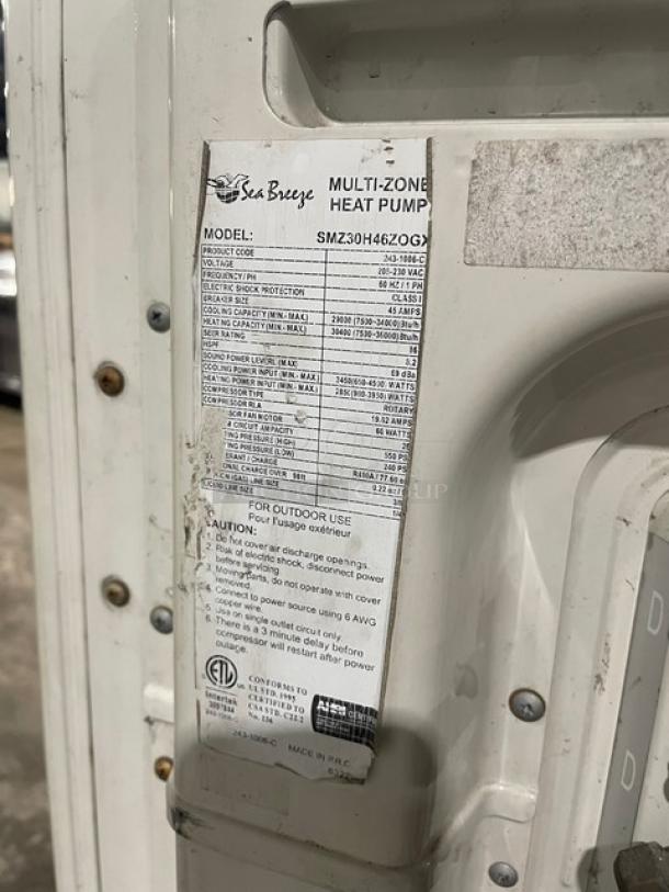 Sea Breeze Commercial Multi-Zone Heat Pump! Model: SMZ30H46ZOGX! 208-230V 1 Phase! With King Home Commercial Mini Split Type Air Conditioner! Model: KW24HQ1B8DO! 208/230V 1 Phase! 2X Your Bid! - Image 8 of 10