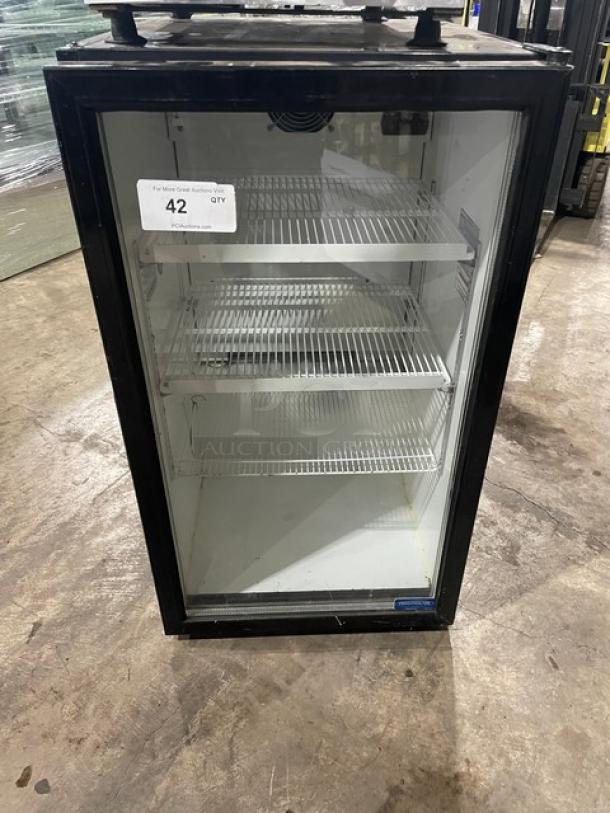 Frigoglass Commercial Black Single Glass Door Countertop Merchandiser Refrigerator! With Poly Coated Wire Racks! Model: UR30-CC SN: RO0281797048! 120V 1 Phase! - Image 1 of 7