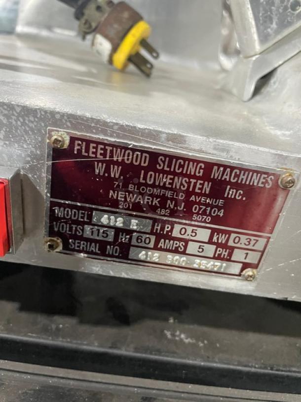 Fleetwood Commercial Heavy Duty Electric Powered Countertop Deli Meat Slicer! With 12" Blade! Model: 412E SN: 412300-35471! 115V 1 Phase! On Legs! - Image 5 of 8