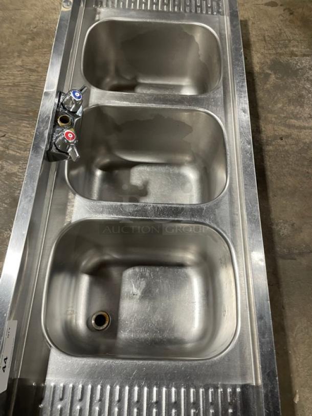 Krowne Commercial Stainless Steel 3 Compartment Bar Sink! With Left & Right Side Drainboards! With Back Splash! Model: 18-53C SN: 08030006007! - Image 5 of 8