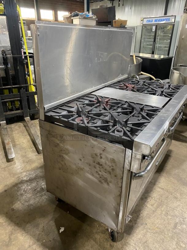 Southbend Commercial Stainless Steel Natural Gas Powered 8 Burner/Hot Plate Split Top Range & Double Oven Combo! With Back Splash! With Wired Oven Rack! With Casters! - Image 2 of 10