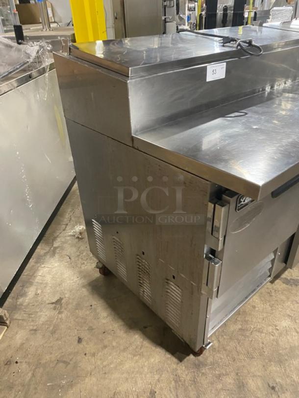 Leader Commercial Stainless Steel 4 Door Refrigerated Bain Marie Style Mega Top Pizza Prep Table! With Poly Coated Wire Rack! Model: ESPT96SC SN: NB10E0462! 115V! On Casters! - Image 2 of 9