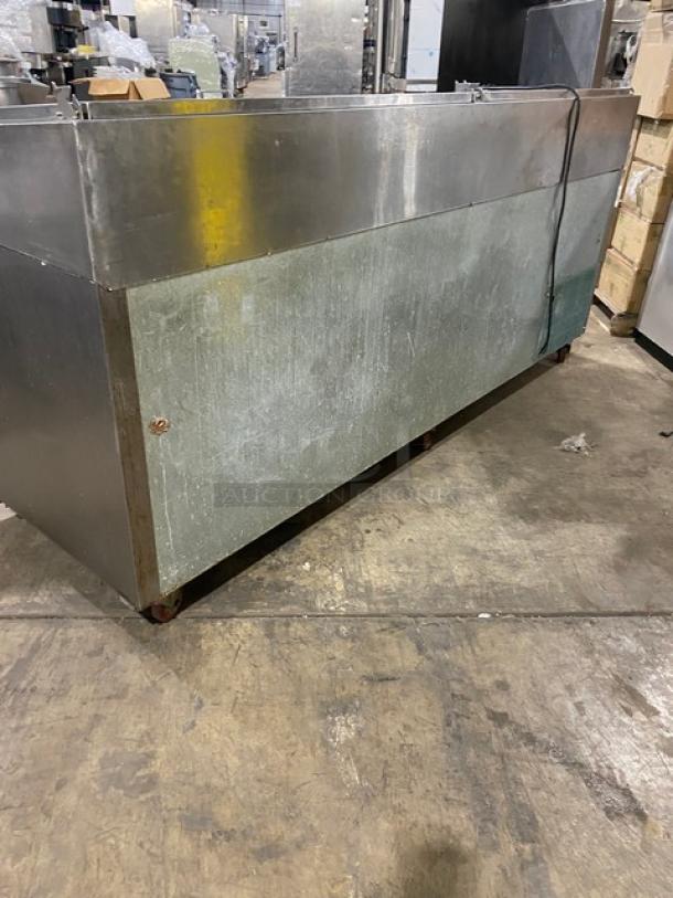 Leader Commercial Stainless Steel 4 Door Refrigerated Bain Marie Style Mega Top Pizza Prep Table! With Poly Coated Wire Rack! Model: ESPT96SC SN: NB10E0462! 115V! On Casters! - Image 4 of 9