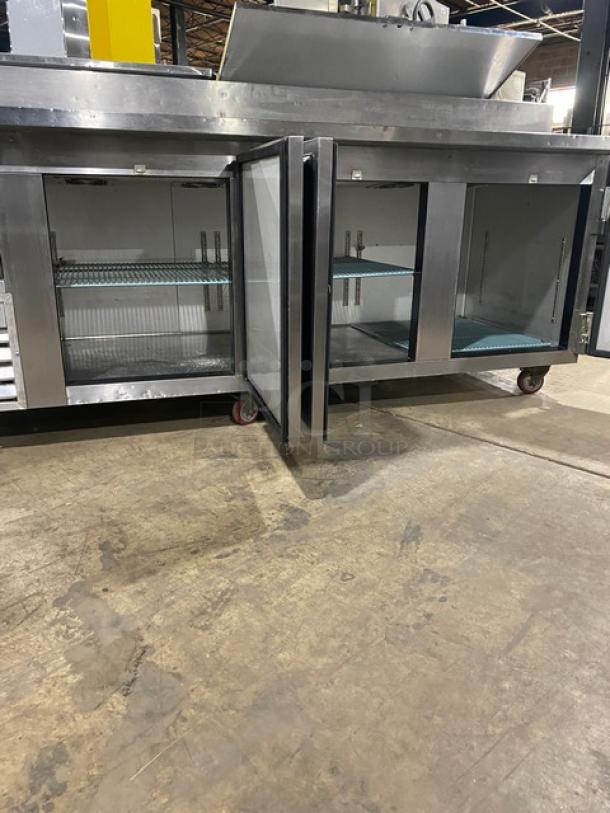 Leader Commercial Stainless Steel 4 Door Refrigerated Bain Marie Style Mega Top Pizza Prep Table! With Poly Coated Wire Rack! Model: ESPT96SC SN: NB10E0462! 115V! On Casters! - Image 6 of 9