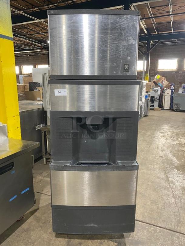Manitowoc Q Series Commercial Stainless-Steel Air-Cooled Modular Ice Cube Making Machine Head/Dispenser Bin Combo! With Push Type Ice Dispenser! Model: QD0452A / QPA310 SN: 031261061 / 991163796! 115V 1 Phase/120V 1 Phase! On Legs! - Image 1 of 8