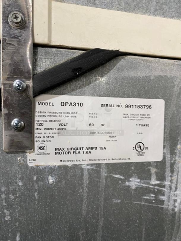 Manitowoc Q Series Commercial Stainless-Steel Air-Cooled Modular Ice Cube Making Machine Head/Dispenser Bin Combo! With Push Type Ice Dispenser! Model: QD0452A / QPA310 SN: 031261061 / 991163796! 115V 1 Phase/120V 1 Phase! On Legs! - Image 6 of 8