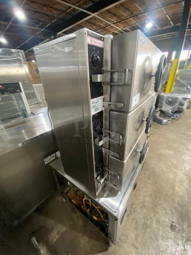 Market Forge A-Cooker Series Commercial Stainless Steel Natural Gas Powered 3 Compartment Steam Broiler Cabinet! With Individual Controls! With Wired Oven Racks! Model: M36G300A-4SP SN: 220533! 120V 1 Phase! On Legs! - Image 2 of 11