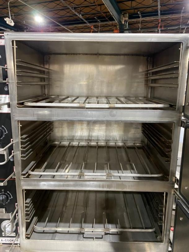 Market Forge A-Cooker Series Commercial Stainless Steel Natural Gas Powered 3 Compartment Steam Broiler Cabinet! With Individual Controls! With Wired Oven Racks! Model: M36G300A-4SP SN: 220533! 120V 1 Phase! On Legs! - Image 5 of 11