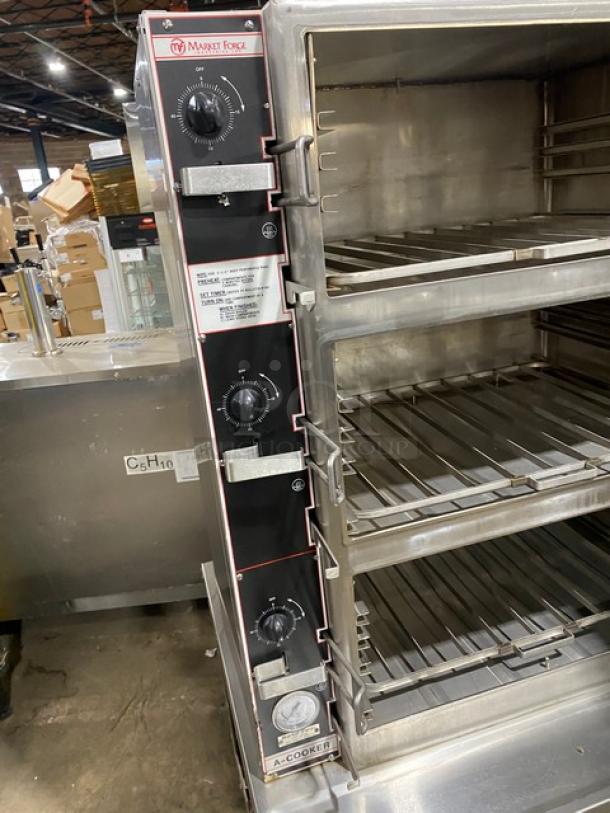 Market Forge A-Cooker Series Commercial Stainless Steel Natural Gas Powered 3 Compartment Steam Broiler Cabinet! With Individual Controls! With Wired Oven Racks! Model: M36G300A-4SP SN: 220533! 120V 1 Phase! On Legs! - Image 6 of 11