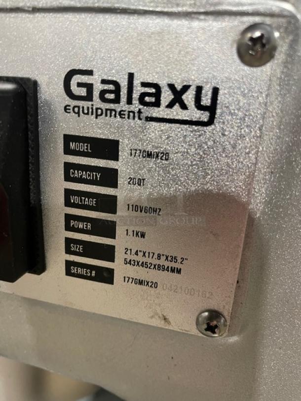 Galaxy Commercial Heavy Duty 20 Qt. Planetary Stand Mixer! With Stainless Steel Bowl Guard & Mixing Bowl! With Spiral Dough Hook Attachment! Model: 177GMIX20 SN: 042100162! 110V! - Image 7 of 9