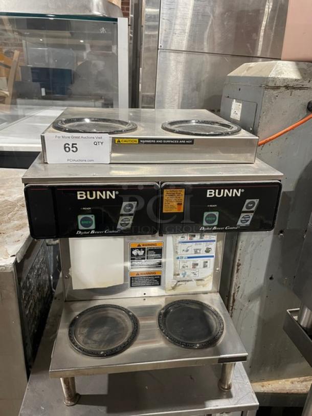 Bunn Commercial Stainless Steel Electric Powered Countertop Automatic Twin Coffee Brewer! With 2 Upper & 2 Lower Warmers! With Digital Controls! Model: CDBC2/2TWIN SN: TWIN055798! 120/208-240V 1 Phase! On Legs! - Image 1 of 9