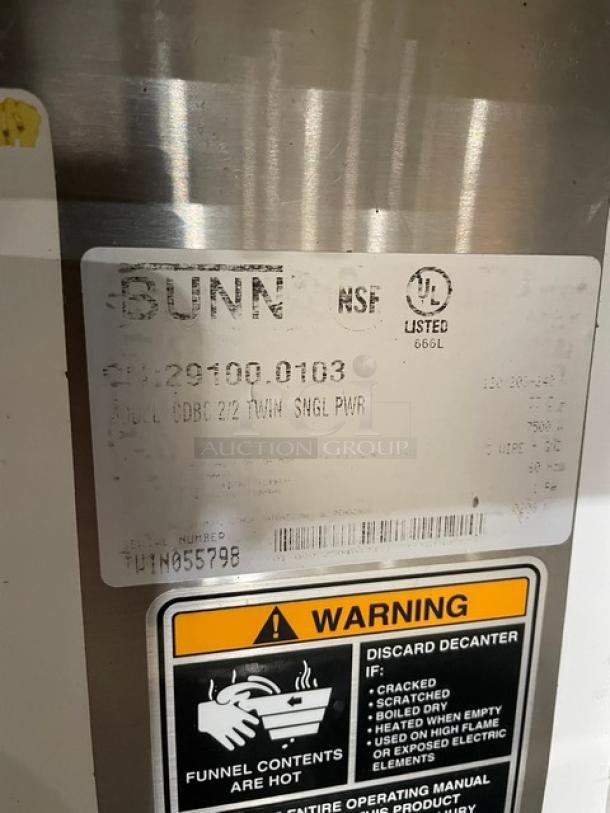 Bunn Commercial Stainless Steel Electric Powered Countertop Automatic Twin Coffee Brewer! With 2 Upper & 2 Lower Warmers! With Digital Controls! Model: CDBC2/2TWIN SN: TWIN055798! 120/208-240V 1 Phase! On Legs! - Image 8 of 9