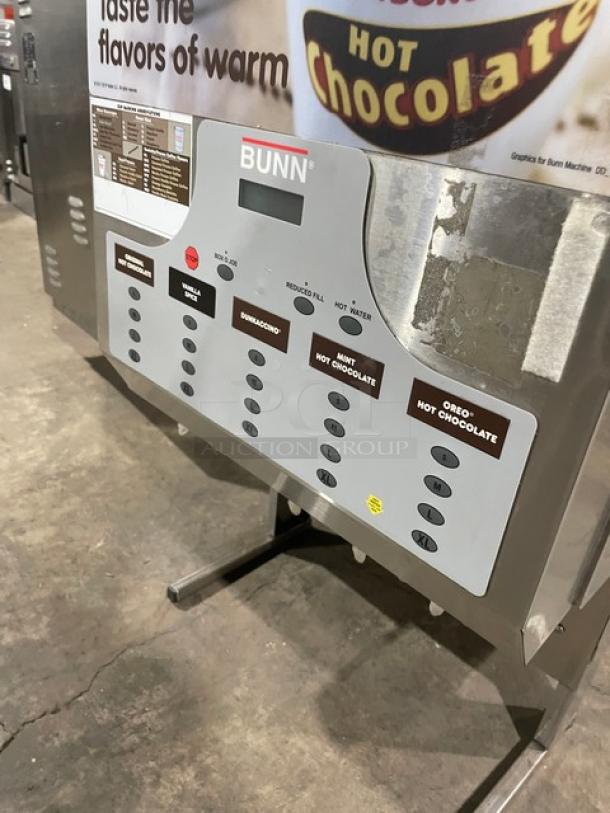 Bunn Dunkin Donuts Style Commercial Stainless Steel Electric Powered Countertop 5-Flavor Hot Chocolate/Cappuccino Hot Beverage Machine! With Hot Water Dispenser & Digital Controls! With Hoppers! Model: IMIX-5 SN: IMIX029357! 120/208-240V 1 Phase! On Legs! - Image 5 of 8
