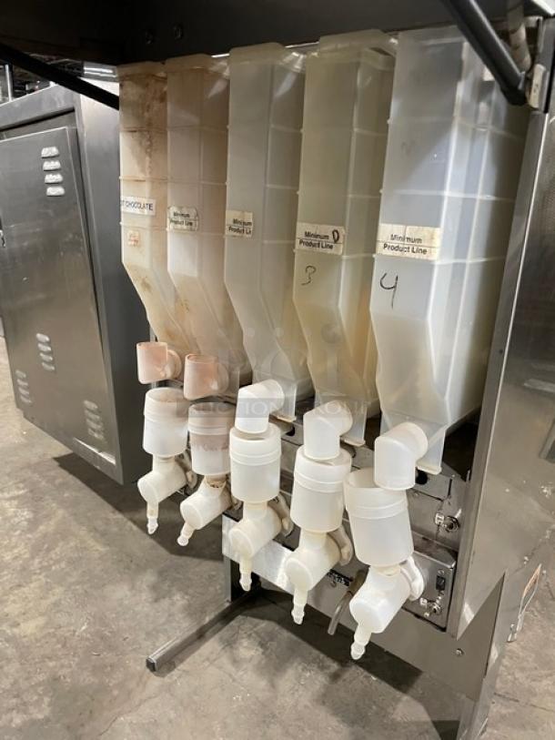 Bunn Dunkin Donuts Style Commercial Stainless Steel Electric Powered Countertop 5-Flavor Hot Chocolate/Cappuccino Hot Beverage Machine! With Hot Water Dispenser & Digital Controls! With Hoppers! Model: IMIX-5 SN: IMIX029357! 120/208-240V 1 Phase! On Legs! - Image 6 of 8