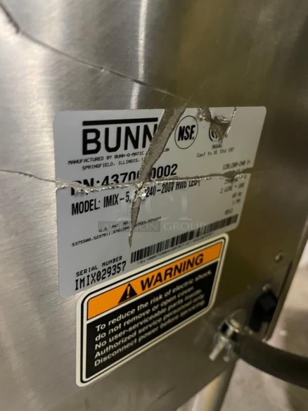 Bunn Dunkin Donuts Style Commercial Stainless Steel Electric Powered Countertop 5-Flavor Hot Chocolate/Cappuccino Hot Beverage Machine! With Hot Water Dispenser & Digital Controls! With Hoppers! Model: IMIX-5 SN: IMIX029357! 120/208-240V 1 Phase! On Legs! - Image 7 of 8