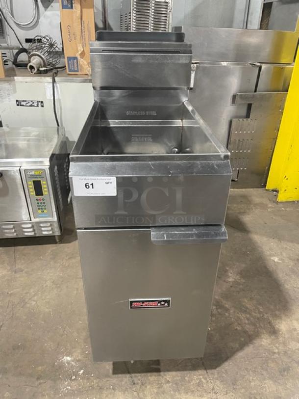 Tri-Star Commercial Stainless Steel Natural Gas Powered Deep Fat Fryer! With Back Splash & Basket Hanger! On Legs! - Image 1 of 7