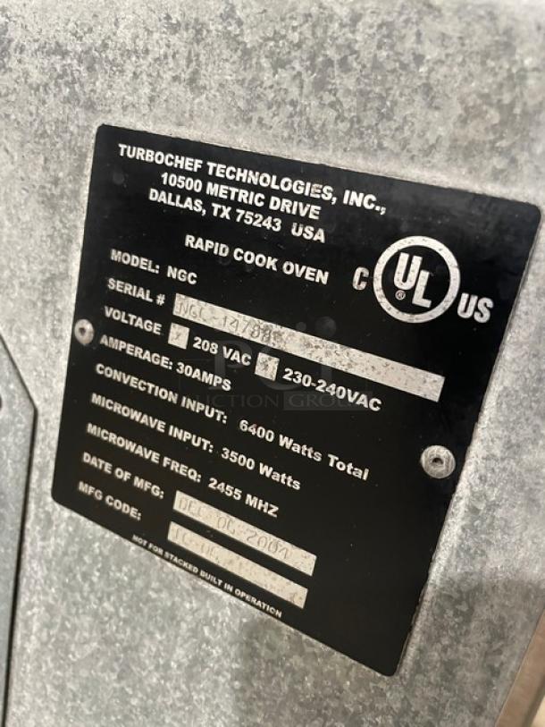 TurboChef Subway Style Commercial Stainless Steel Electric Powered Countertop High-Speed Rapid Cook Oven! With Digital Controls! Model: NGC SN: NGC-14788! 208/230-240V! On Legs! - Image 5 of 8